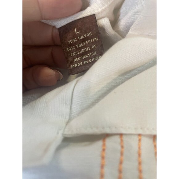 Cubavera Hawaiian Shirt White w/ orange Button Up Short Sleeve Mens Sz Large - Picture 4 of 8